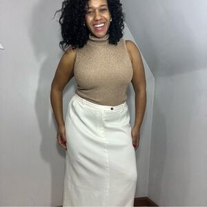 Vintage winter white staight wool maxi skirt long modest classic old money sz 18